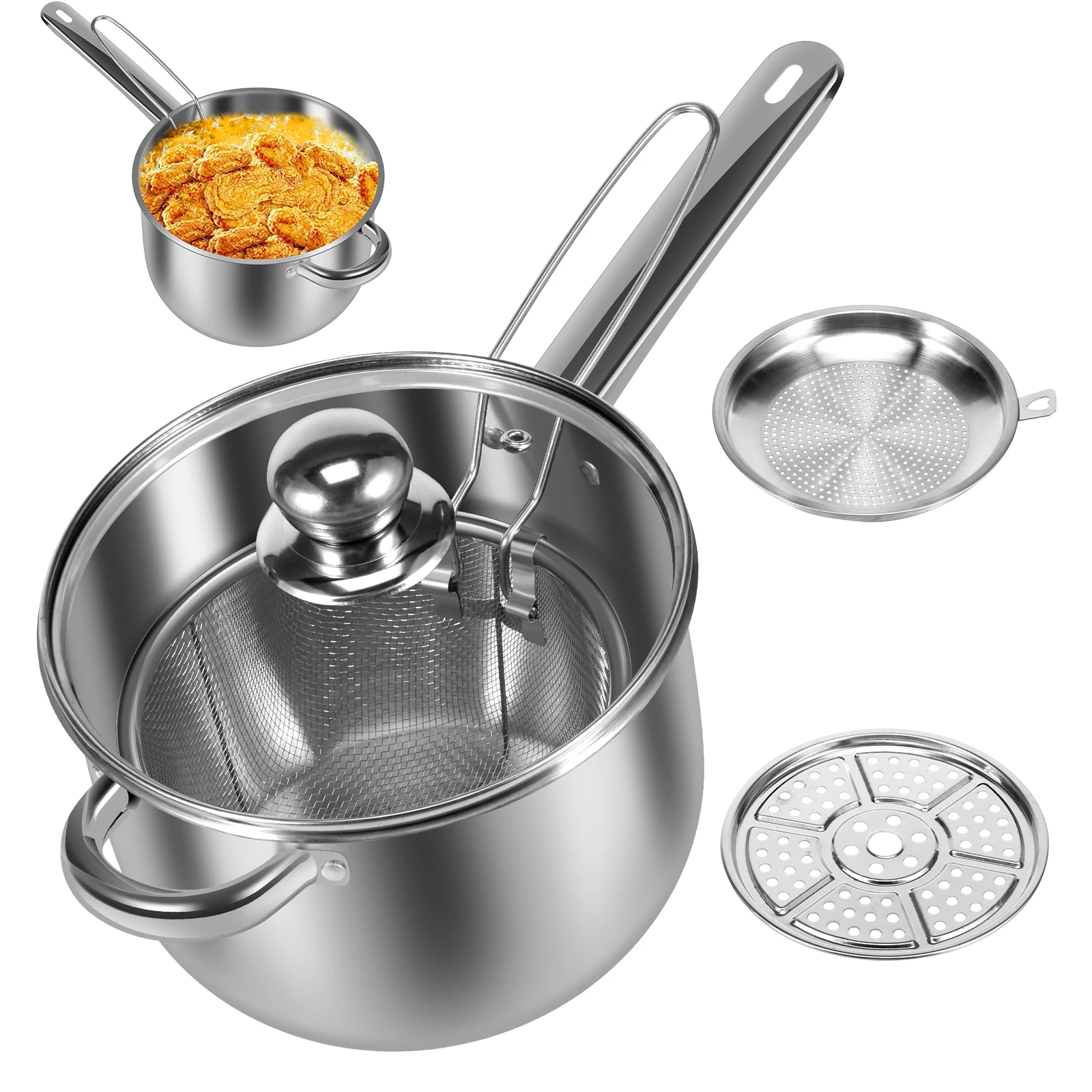 Stainless Steel fryer with French fries and chicken wings,household Mini oil pot with filter screen, Tianfu Luo Deep Fryer Pots
Stainless Steel fryer with French fries and chicken wings,household Mini oil pot with filter screen, Tianfu Luo Deep Fryer Pots