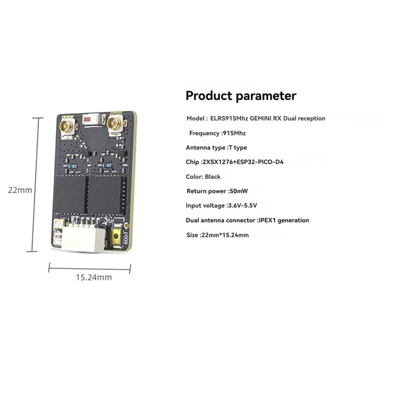 A63T-ELRS GEMINI RX Dual Receiver 915Ghz 150Mm & 90Mm Antennas Forenhanced RC FPV Drone Racing Performance
A63T-ELRS GEMINI RX Dual Receiver 915Ghz 150Mm & 90Mm Antennas Forenhanced RC FPV Drone Racing Performance