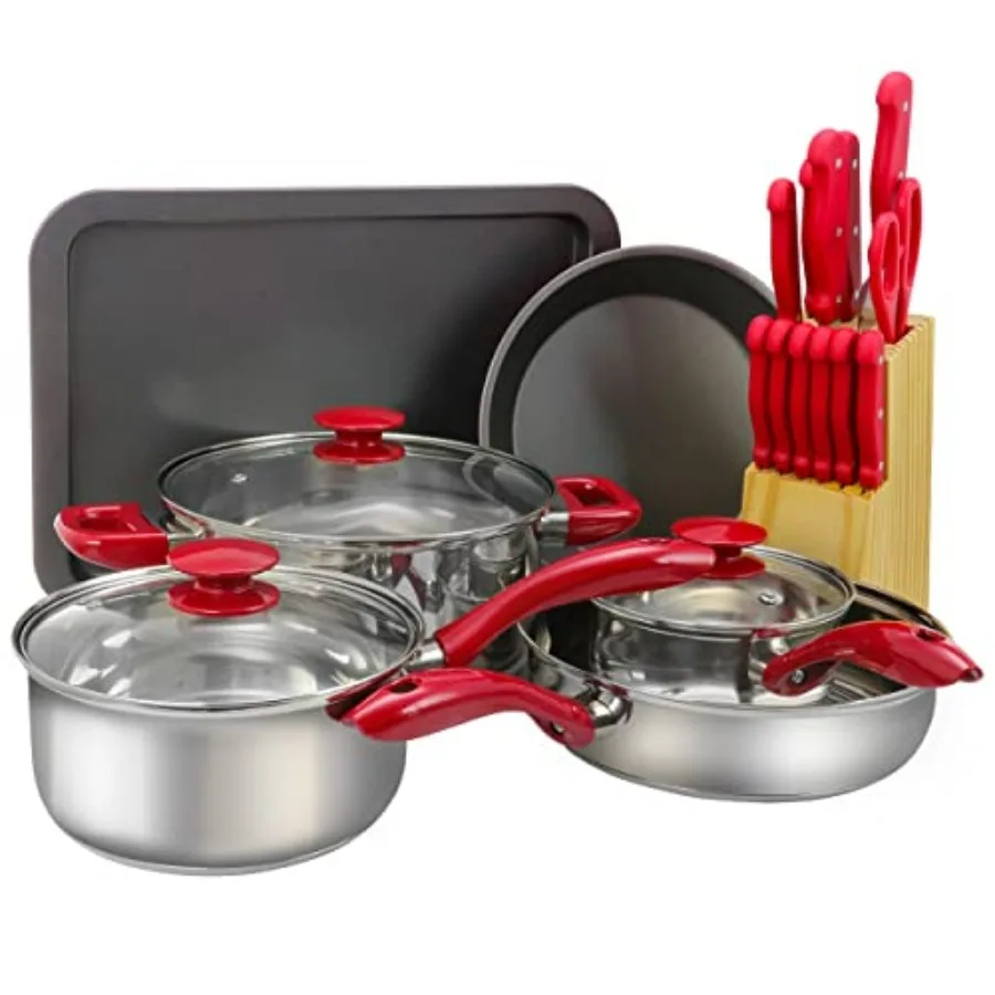 22 Piece Cookware Combo Set in Red
22 Piece Cookware Combo Set in Red