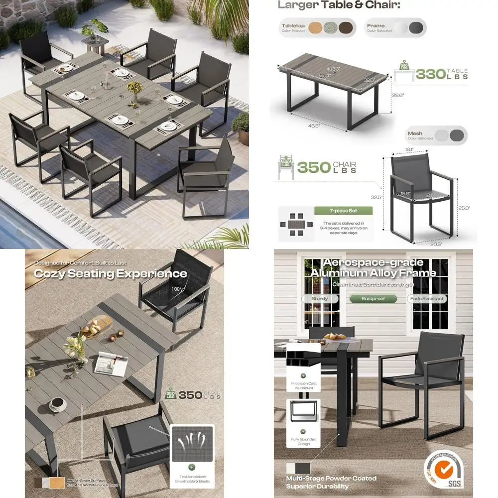 Outdoor Dining Set, HDPS + Patio Table and Chairs Set with U-Shaped Base, 7 Piece Outdoor urniture Set with Umbrella Hole, Patio
Outdoor Dining Set, HDPS + Patio Table and Chairs Set with U-Shaped Base, 7 Piece Outdoor urniture Set with Umbrella Hole, Patio
