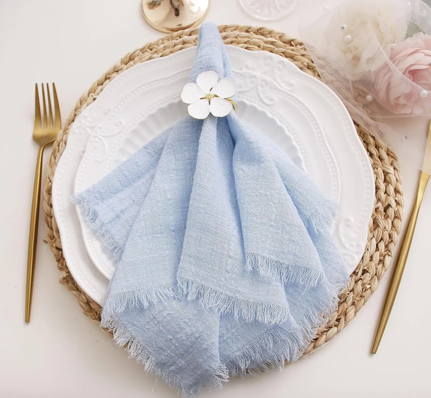 Cloth Napkins with Fringe Set of 6/12,100% Soft Cotton, Gauze Washable Easter Napkins for Wedding Decorative Dinner Parties
Cloth Napkins with Fringe Set of 6/12,100% Soft Cotton, Gauze Washable Easter Napkins for Wedding Decorative Dinner Parties