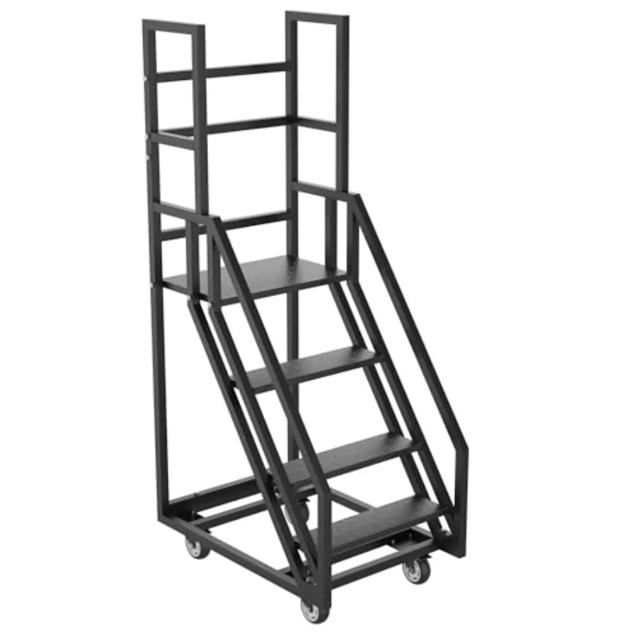 Rolling Ladder, 4 Step Stairs with Lockable Wheels, Industrial Rolling Step Ladder,Non-Slip Design and Side Rails for Protection