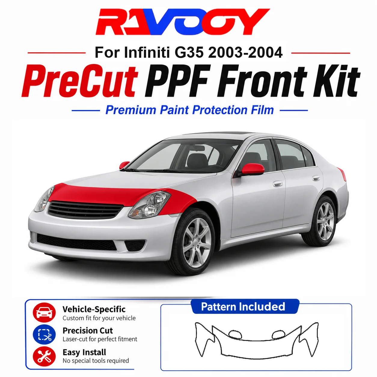 8.5mil TPU Precut PPF Kit For Infiniti G35 2003-2004 - Hood, Fenders & Mirror Set - Self-Healing Clear Bra Film
8.5mil TPU Precut PPF Kit For Infiniti G35 2003-2004 - Hood, Fenders & Mirror Set - Self-Healing Clear Bra Film