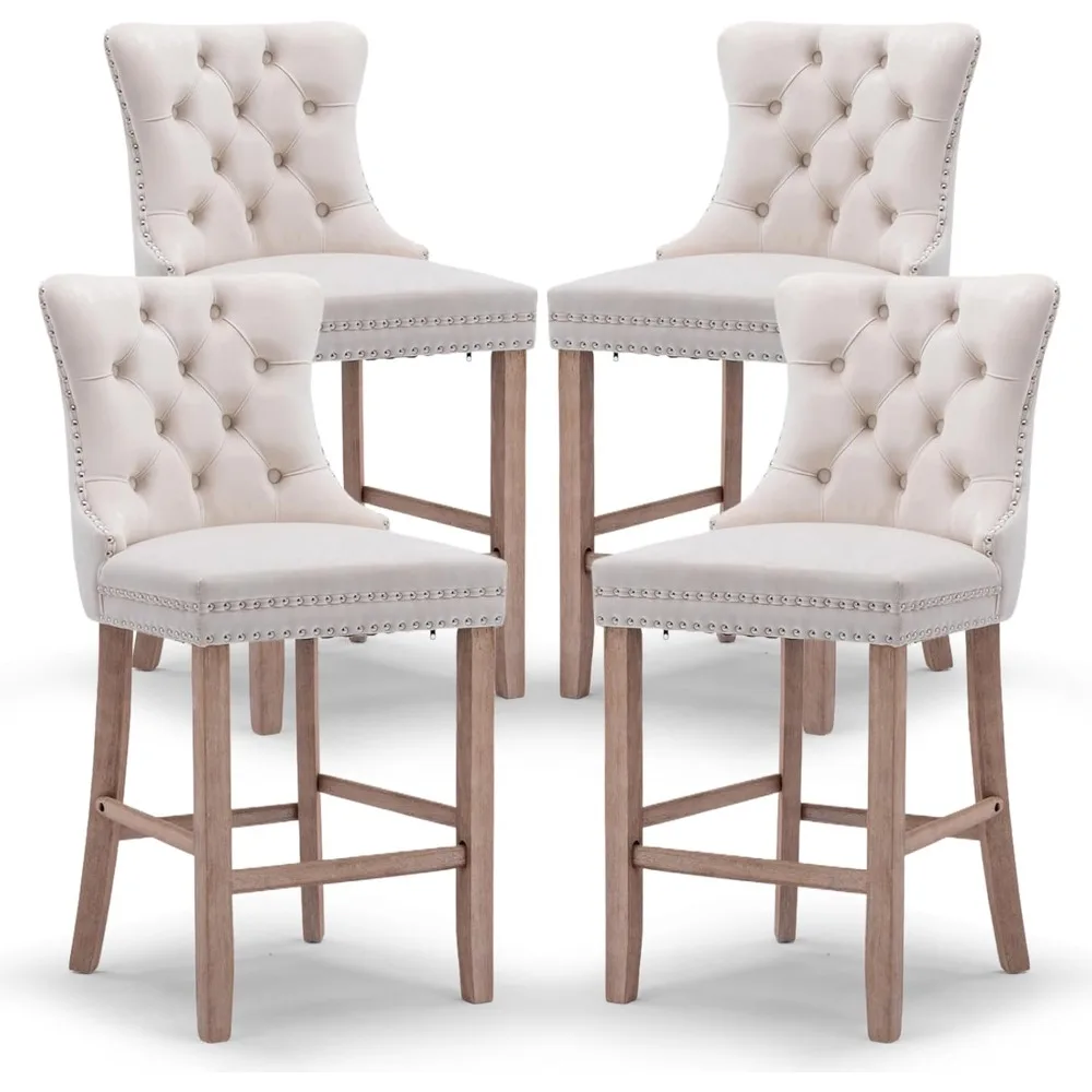 Modern Velvet Upholstered Bar Stools Set of 4 with Wood Legs, Button Tufted,Chrome Nailhead, Counterstool Seat, Armless Bar Cha
Modern Velvet Upholstered Bar Stools Set of 4 with Wood Legs, Button Tufted,Chrome Nailhead, Counterstool Seat, Armless Bar Cha