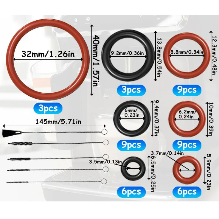 Комплект резиновых уплотнительных колец (O-ринг) 35, 40, 45 мм для клапанов кофемашин, включая щетку, для ремонта парового клапана SAECO Spidem
Комплект резиновых уплотнительных колец (O-ринг) 35, 40, 45 мм для клапанов кофемашин, включая щетку, для ремонта парового клапана SAECO Spidem