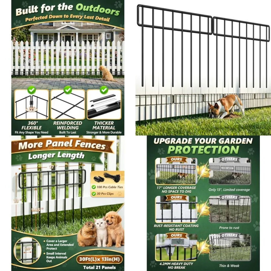 Ft L Inch(H) Animal Barrier Fence - 21 Pack Garden Fence Panels Metal Garden Fencing Edging Border No Dig Fencing for Dog Rabbi
Ft L Inch(H) Animal Barrier Fence - 21 Pack Garden Fence Panels Metal Garden Fencing Edging Border No Dig Fencing for Dog Rabbi