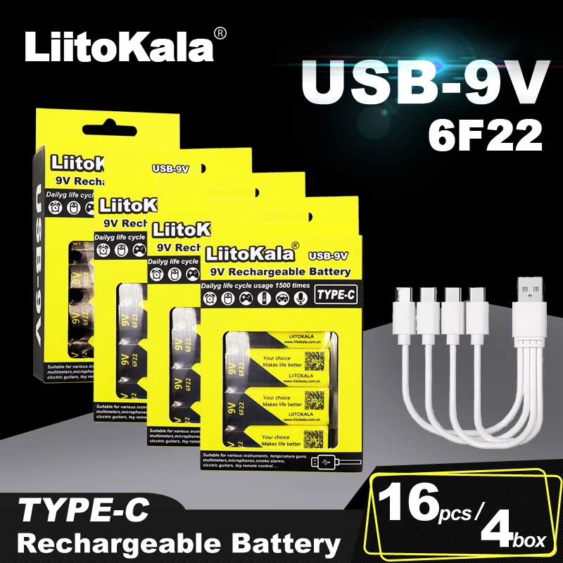16pcs LiitoKala USB-9V Li-ion Battery for Multimeter Microphone Toy Remote Control KTV+4-in-1 Type-C charging cable
16pcs LiitoKala USB-9V Li-ion Battery for Multimeter Microphone Toy Remote Control KTV+4-in-1 Type-C charging cable