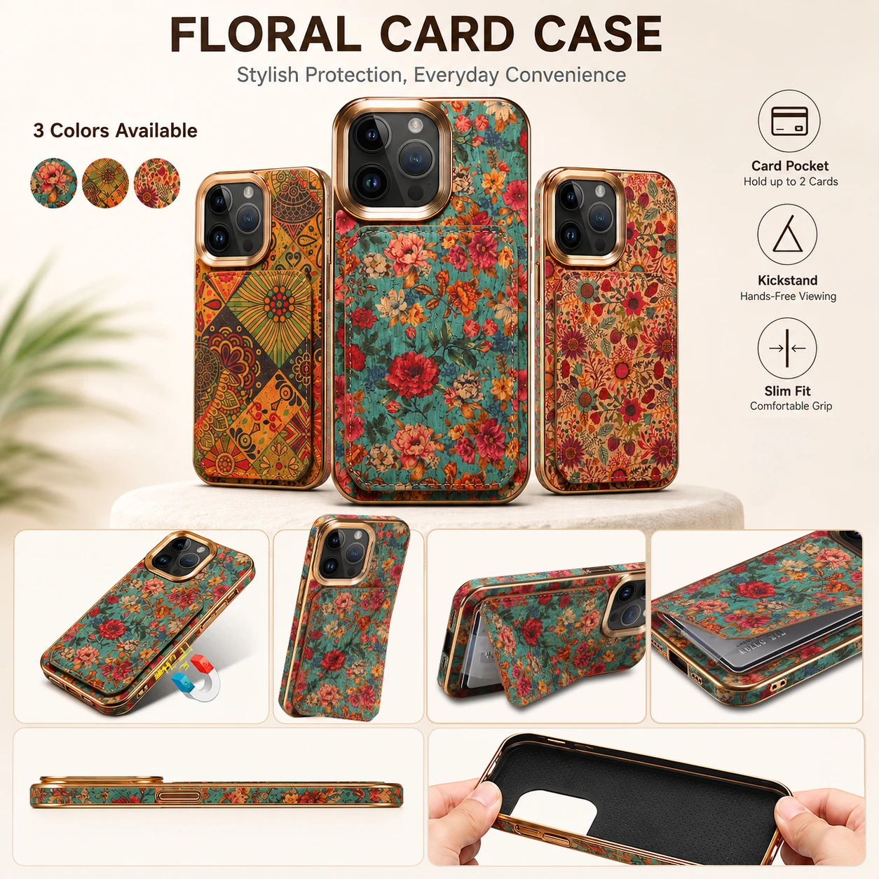 Denior Wood Cork Floral Phone Case Suitable for iPhone 17 16 Pro Max Plus Air, Card Holder Wallet Stand Protective Cover
Denior Wood Cork Floral Phone Case Suitable for iPhone 17 16 Pro Max Plus Air, Card Holder Wallet Stand Protective Cover