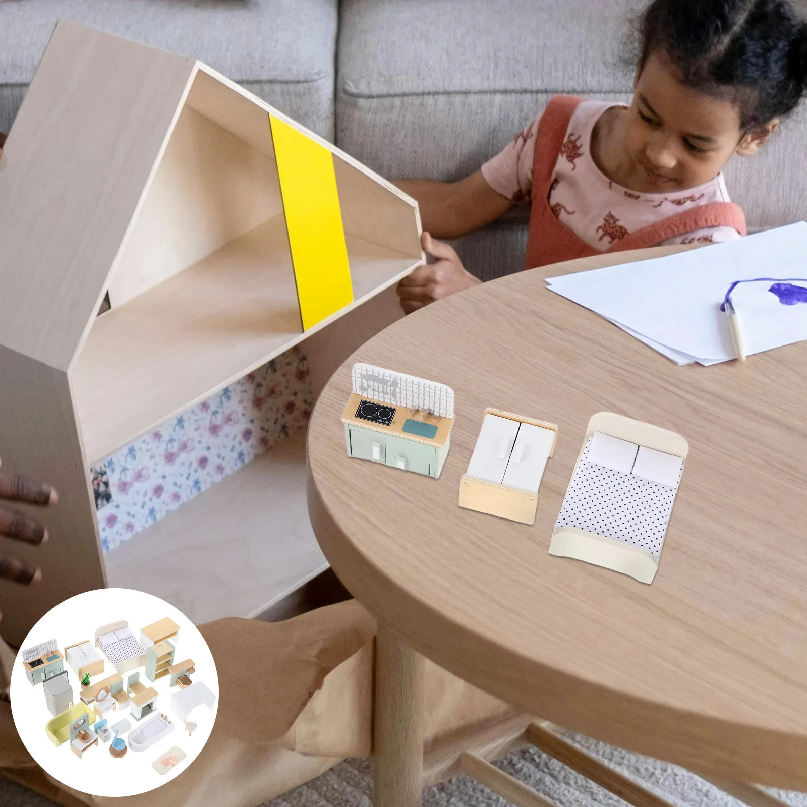 1Set Wooden Miniature Furniture Set for Kids Realistic Pretend Play Kitchen Bedroom Bathroom Safe Rounded Edges Mini Dollhouse
1Set Wooden Miniature Furniture Set for Kids Realistic Pretend Play Kitchen Bedroom Bathroom Safe Rounded Edges Mini Dollhouse