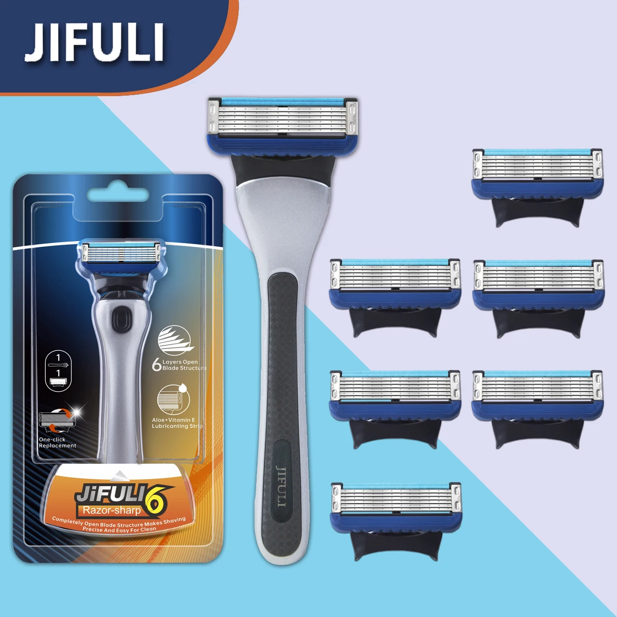 Мужская и женская безопасная ручная бритва с 6-слойными лезвиями из нержавеющей стали для удаления волос, сменными бритвенными головками
Мужская и женская безопасная ручная бритва с 6-слойными лезвиями из нержавеющей стали для удаления волос, сменными бритвенными головками