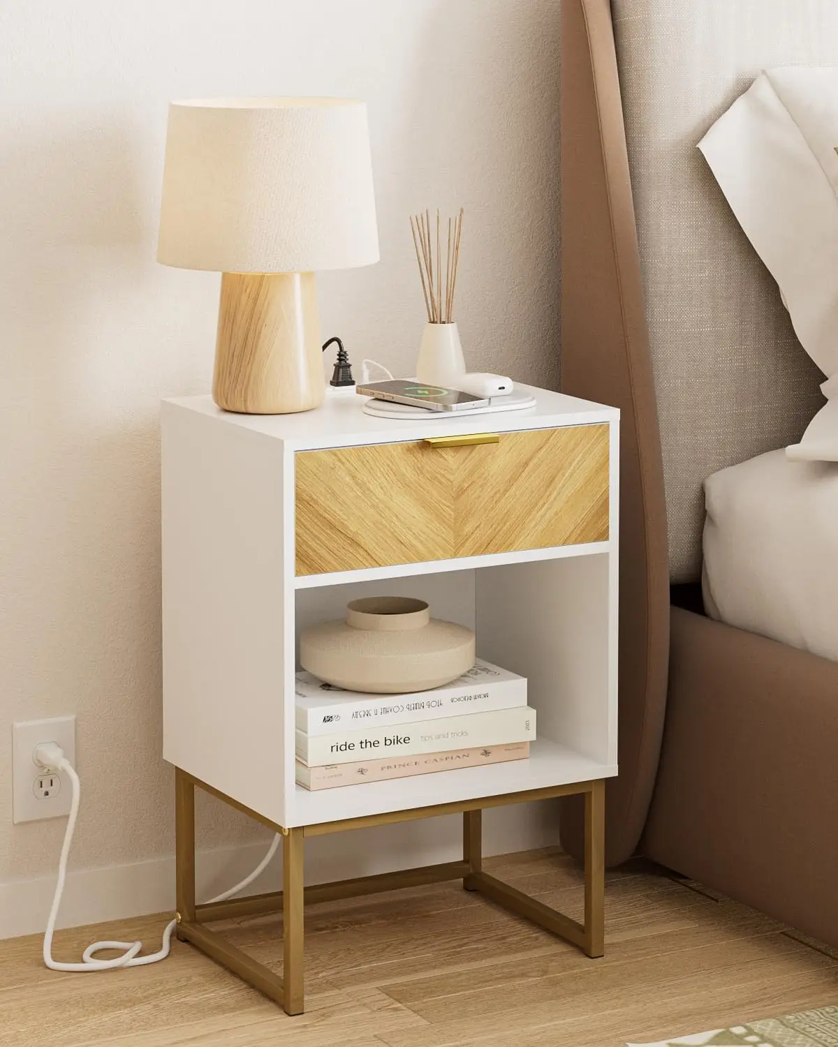 Nightstand With Charging Station, Boho Night Stand With Drawer Wood Farmhouse Bedside Table With Storage, End Side Accent Table
Nightstand With Charging Station, Boho Night Stand With Drawer Wood Farmhouse Bedside Table With Storage, End Side Accent Table