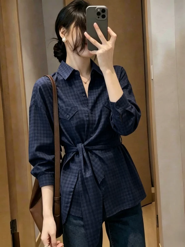 Slim Fit Plaid Shirt Women's Shoulder Length Tie Waist Top Korean Style Commute Fashion plus Size Summer New Arrival
Slim Fit Plaid Shirt Women's Shoulder Length Tie Waist Top Korean Style Commute Fashion plus Size Summer New Arrival