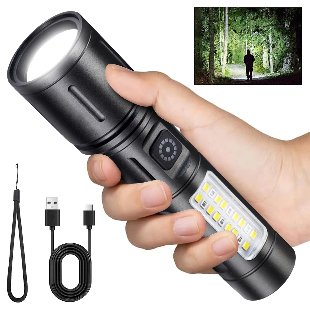 Rechargeable LED Flashlight 1000LM Bright Zoomable Torch Waterproof 6 Modes Light with Fluorescence for Camping Hiking Emergency
Rechargeable LED Flashlight 1000LM Bright Zoomable Torch Waterproof 6 Modes Light with Fluorescence for Camping Hiking Emergency