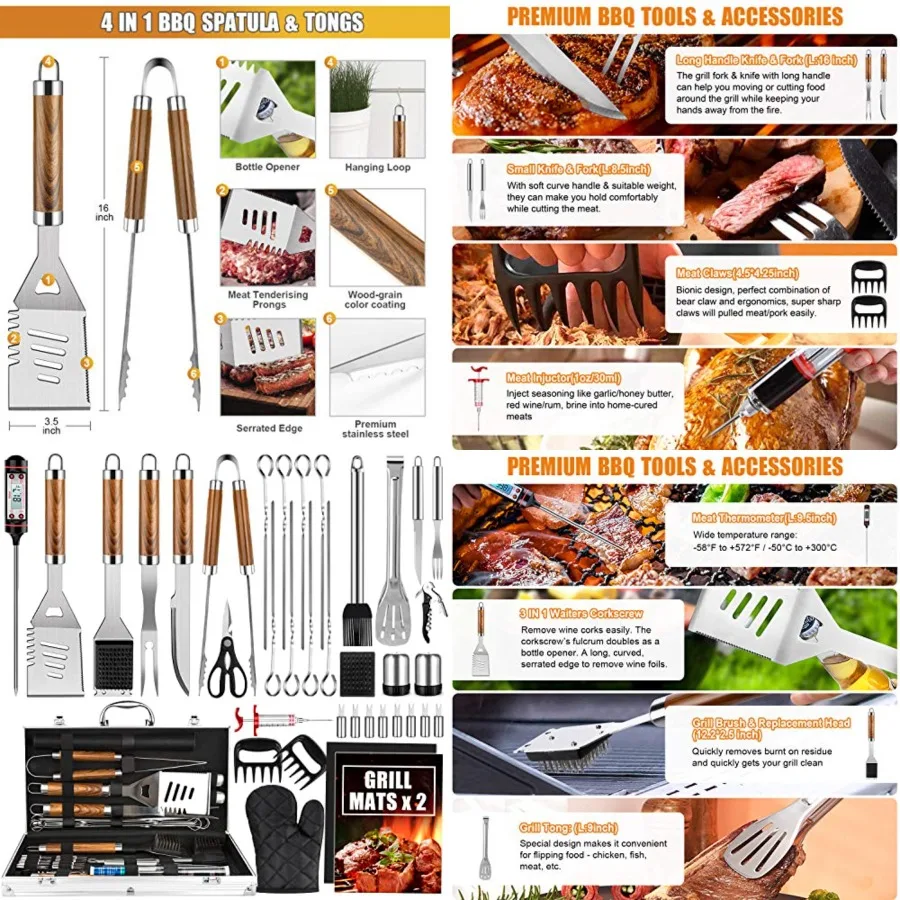 BBQ Grill Accessories Set, 38Pcs Stainless Steel Grill Tools Grilling Accessories with Aluminum Case, Thermometer, Grill Mats f
BBQ Grill Accessories Set, 38Pcs Stainless Steel Grill Tools Grilling Accessories with Aluminum Case, Thermometer, Grill Mats f