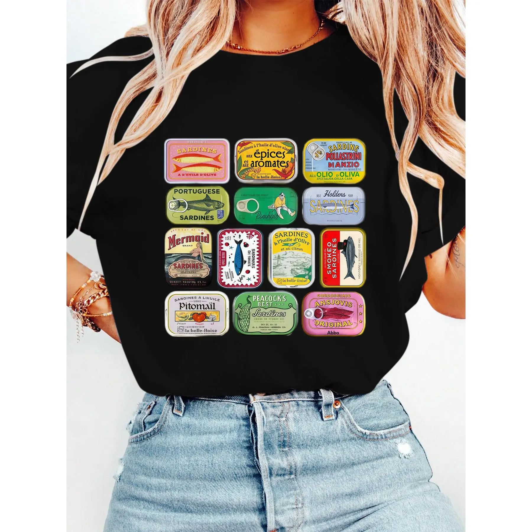 Vintage Sardine Can T-shirt Women's Graphic Tees Retro Fish Tin Box Printing Summer Streetwear Tops
Vintage Sardine Can T-shirt Women's Graphic Tees Retro Fish Tin Box Printing Summer Streetwear Tops