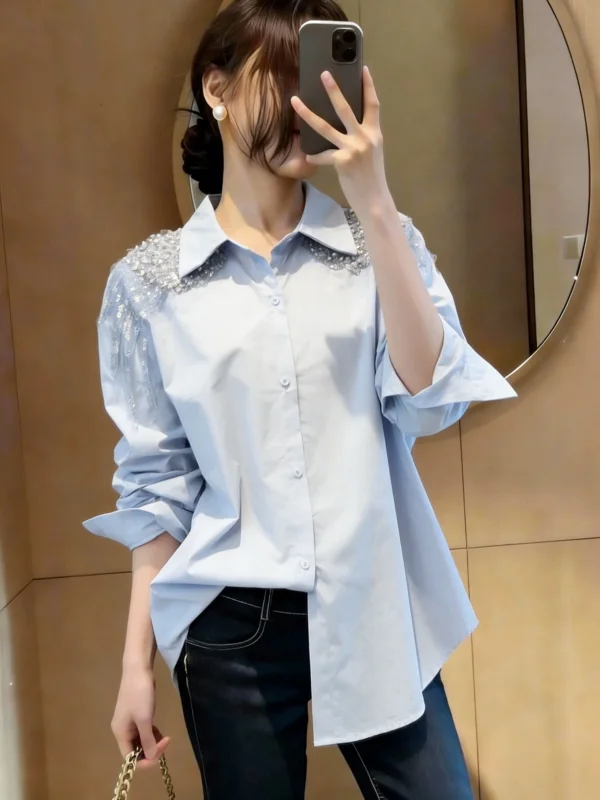 Elegant Sequin Shoulder Shirt Women's Fashion Spring Summer New Style Ageless Unique Top Korean Version Loose Fit Long Sleeve
Elegant Sequin Shoulder Shirt Women's Fashion Spring Summer New Style Ageless Unique Top Korean Version Loose Fit Long Sleeve