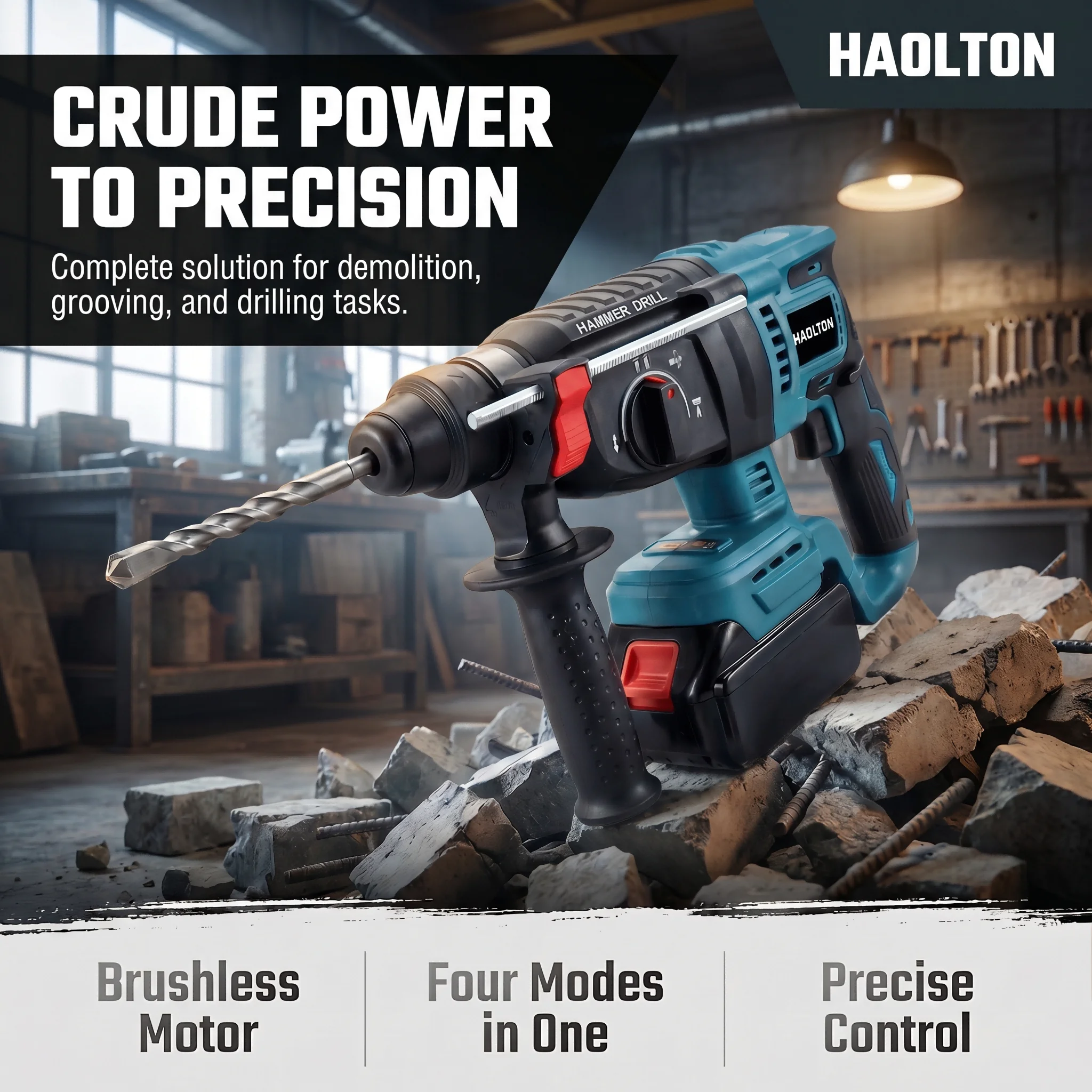 HAOLTON 26mm Brushless Cordless SDS Rotary Hammer Drill, 4-Speed Adjusting, Compatible Makita 20V Battery, Rechargeable Tool
HAOLTON 26mm Brushless Cordless SDS Rotary Hammer Drill, 4-Speed Adjusting, Compatible Makita 20V Battery, Rechargeable Tool