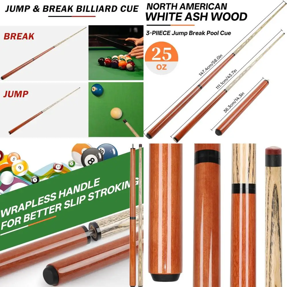 21-25oz 3-Piece Pool Cue with 14mm Bakelite Tip for Powerful Breaks and Smooth Jump Shots
21-25oz 3-Piece Pool Cue with 14mm Bakelite Tip for Powerful Breaks and Smooth Jump Shots