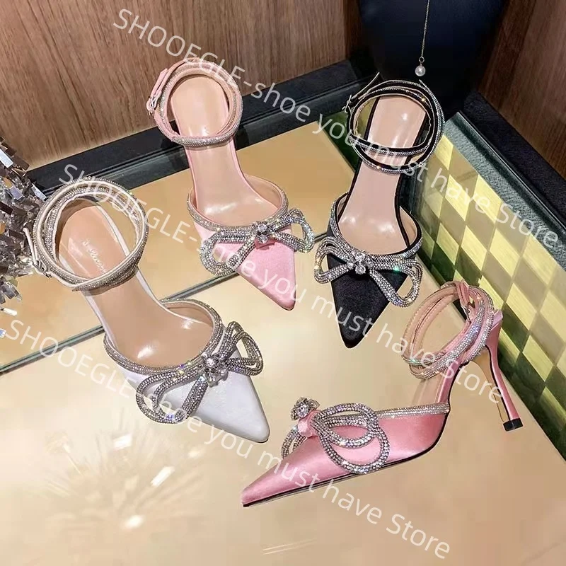 Women's Satin Pointed-Toe Kitten Heel Sandals Elegant Rhinestone Bow Ankle Wrap Dress Party Ladies Sweet Weddings Shoes
Women's Satin Pointed-Toe Kitten Heel Sandals Elegant Rhinestone Bow Ankle Wrap Dress Party Ladies Sweet Weddings Shoes