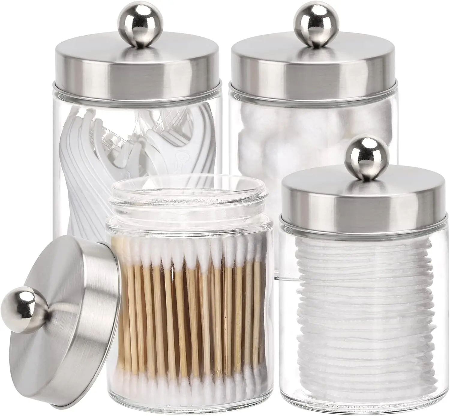 Glass Qtip Holder Dispenser 10oz Bathroom Jars with Metal Lids for Cotton Swabs Pads Balls 4 Pack
Glass Qtip Holder Dispenser 10oz Bathroom Jars with Metal Lids for Cotton Swabs Pads Balls 4 Pack