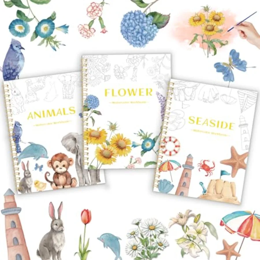 3Pcs Watercolor Workbook - Coloring Book for Beginner, Coloring Books for Adults with Step by Step, 3 Essential Adult Coloring
3Pcs Watercolor Workbook - Coloring Book for Beginner, Coloring Books for Adults with Step by Step, 3 Essential Adult Coloring