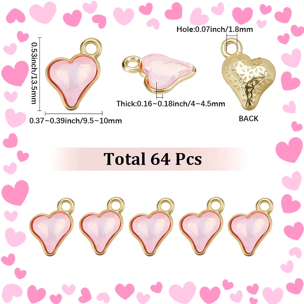 64Pcs Glass Charms Heart Charms with Alloy Findings Faceted Pink 13.5x9.5~10x4~4.5mm Hole: 1.8mm
64Pcs Glass Charms Heart Charms with Alloy Findings Faceted Pink 13.5x9.5~10x4~4.5mm Hole: 1.8mm