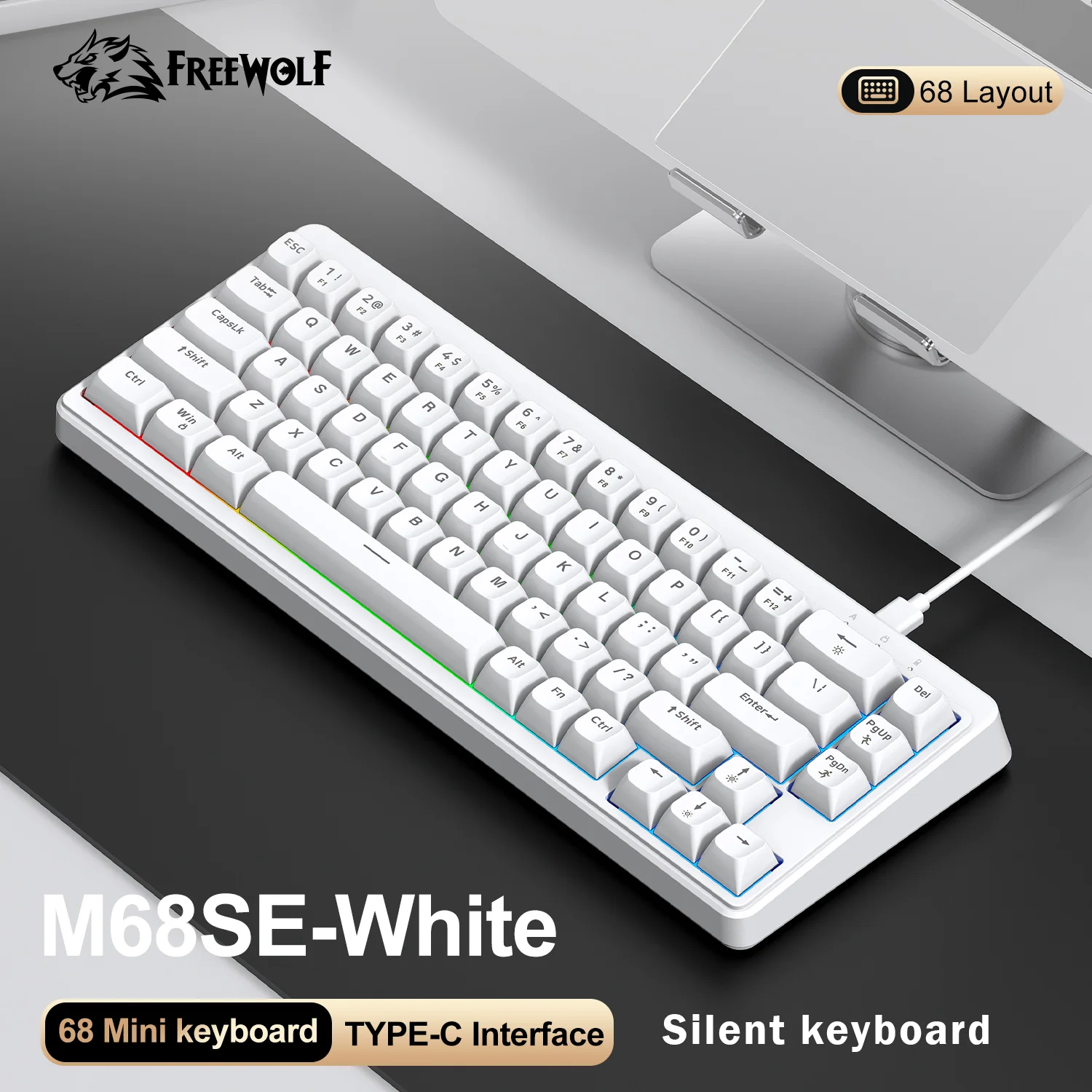 FREEWOLF M68SE 68 Key Mini Wired Keyboard RGB Backlit Type-C 68% layout Compact Gaming Office PC Laptop
FREEWOLF M68SE 68 Key Mini Wired Keyboard RGB Backlit Type-C 68% layout Compact Gaming Office PC Laptop