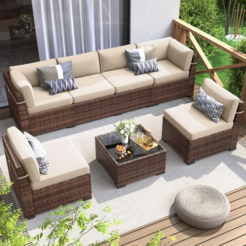 Furniture Set, 7 Pieces Outdoor Modular Conversation Set Wicker Sectional Sofa for All Weather Rattan Patio Couch for Porch Gar
Furniture Set, 7 Pieces Outdoor Modular Conversation Set Wicker Sectional Sofa for All Weather Rattan Patio Couch for Porch Gar