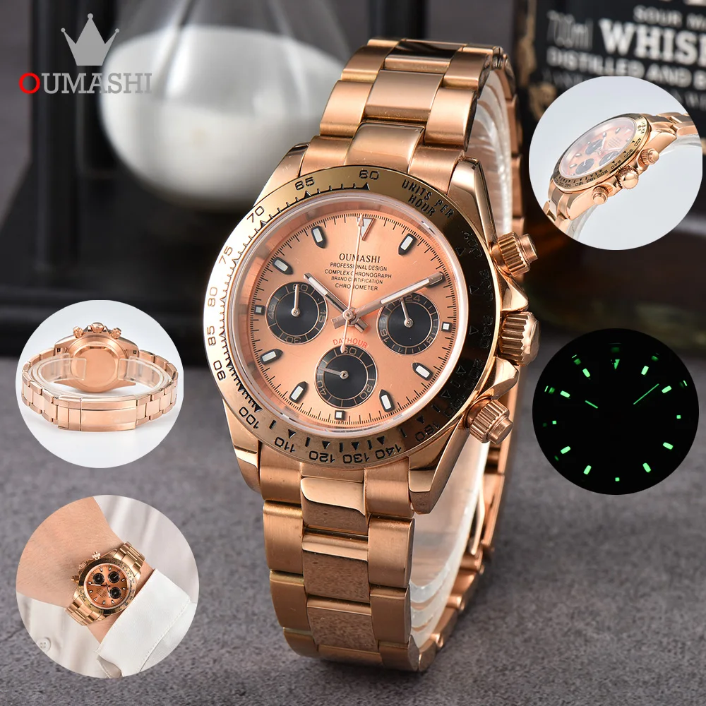 Rose Gold VK63 Watch Men's Luxury Quartz Timing Code Watch Stainless Steel Sapphire Glass Waterproof Case VK63 Movement Watch
Rose Gold VK63 Watch Men's Luxury Quartz Timing Code Watch Stainless Steel Sapphire Glass Waterproof Case VK63 Movement Watch