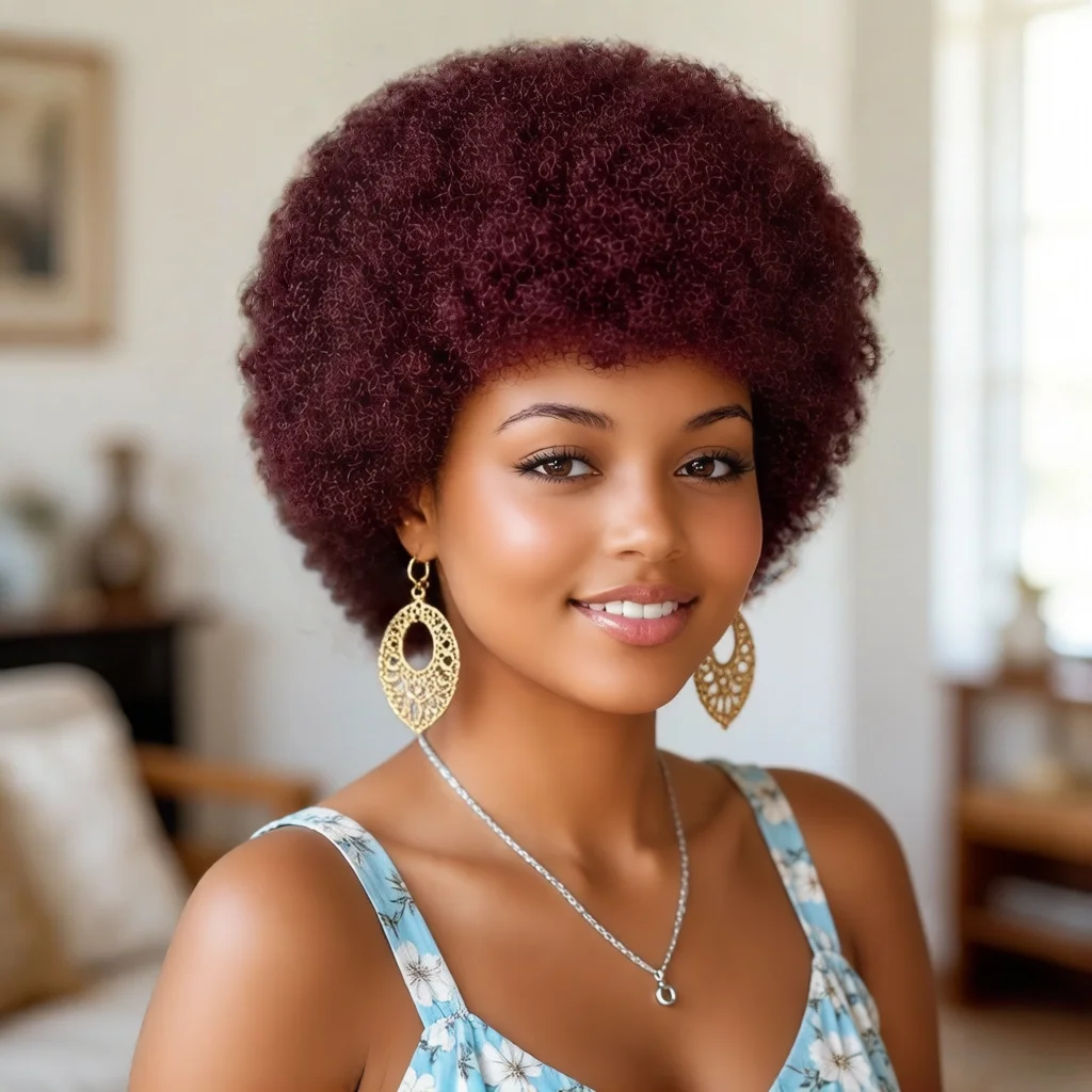99J Burgundy Afro Kinky Curly Afro Human Hair Wig, full machine made Human Hair Short Curly Wig for Women
99J Burgundy Afro Kinky Curly Afro Human Hair Wig, full machine made Human Hair Short Curly Wig for Women