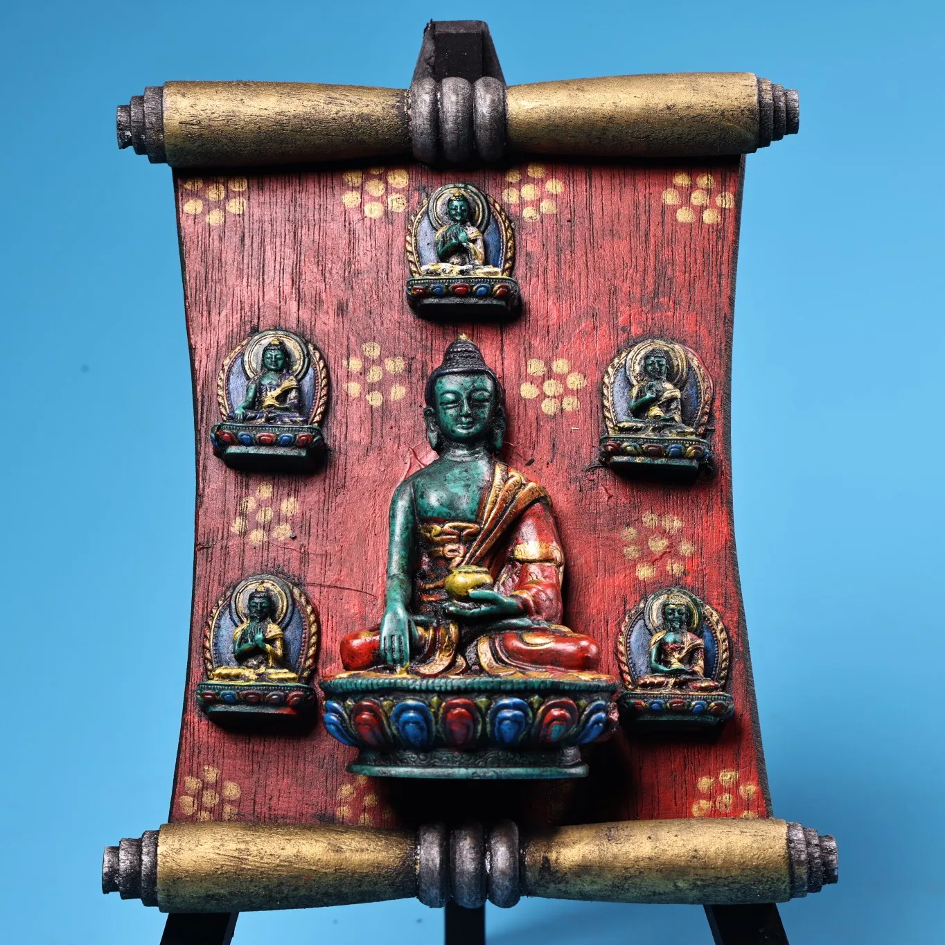 11"Xizang Folk Collection Old Wooden Board Mosaic Gem Turquoise Rubbing Buddha Yellow Jambhala Thangka Buddhist Niche
11"Xizang Folk Collection Old Wooden Board Mosaic Gem Turquoise Rubbing Buddha Yellow Jambhala Thangka Buddhist Niche