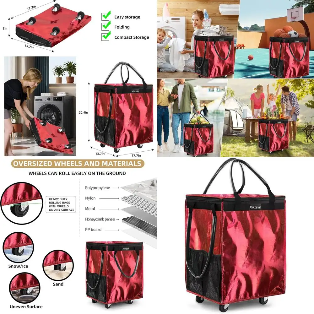 Rolling Grocery Tote Bag with 3 Handles, Holds 66lbs, Zippered Closure, Laundry and Shopping Trolley
Rolling Grocery Tote Bag with 3 Handles, Holds 66lbs, Zippered Closure, Laundry and Shopping Trolley