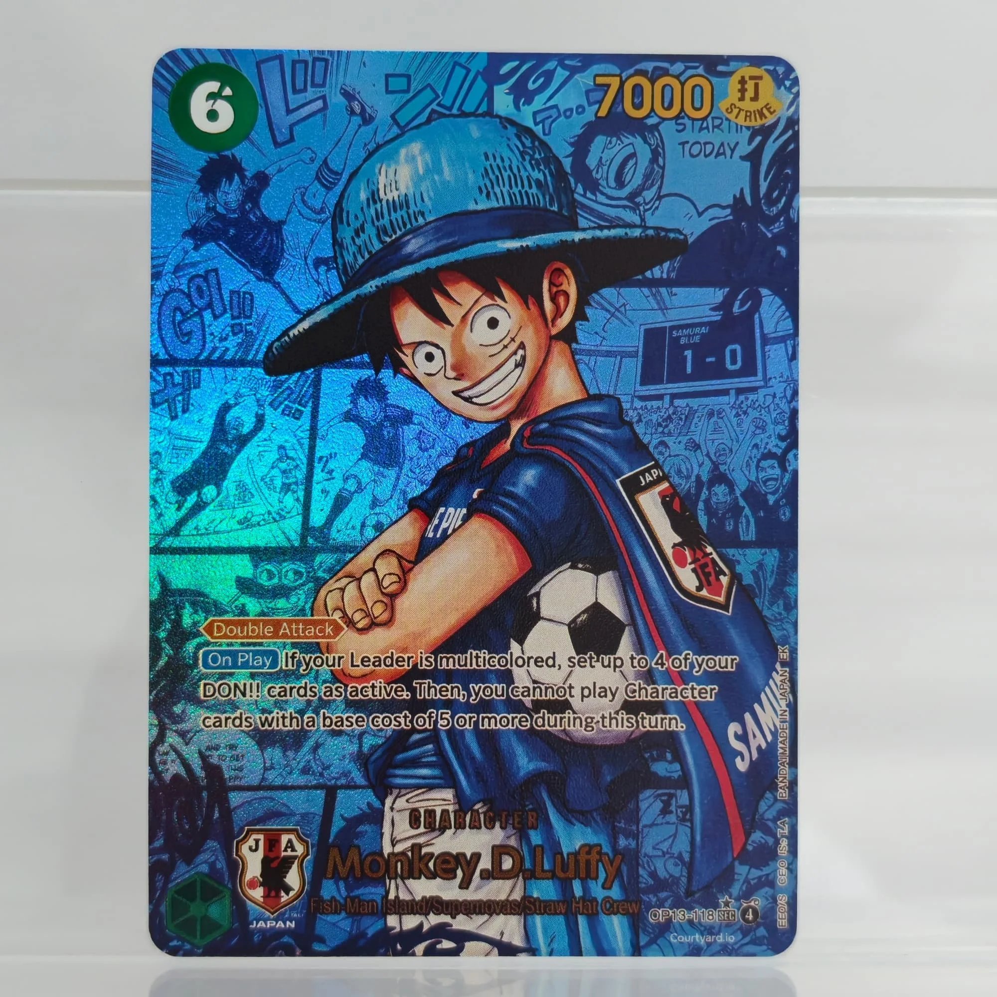 DIY One Piece English Football Style Blue Manga Monkey D. Luffy OP13-118 OP16-022 Game Collection Texture Card Toy
DIY One Piece English Football Style Blue Manga Monkey D. Luffy OP13-118 OP16-022 Game Collection Texture Card Toy