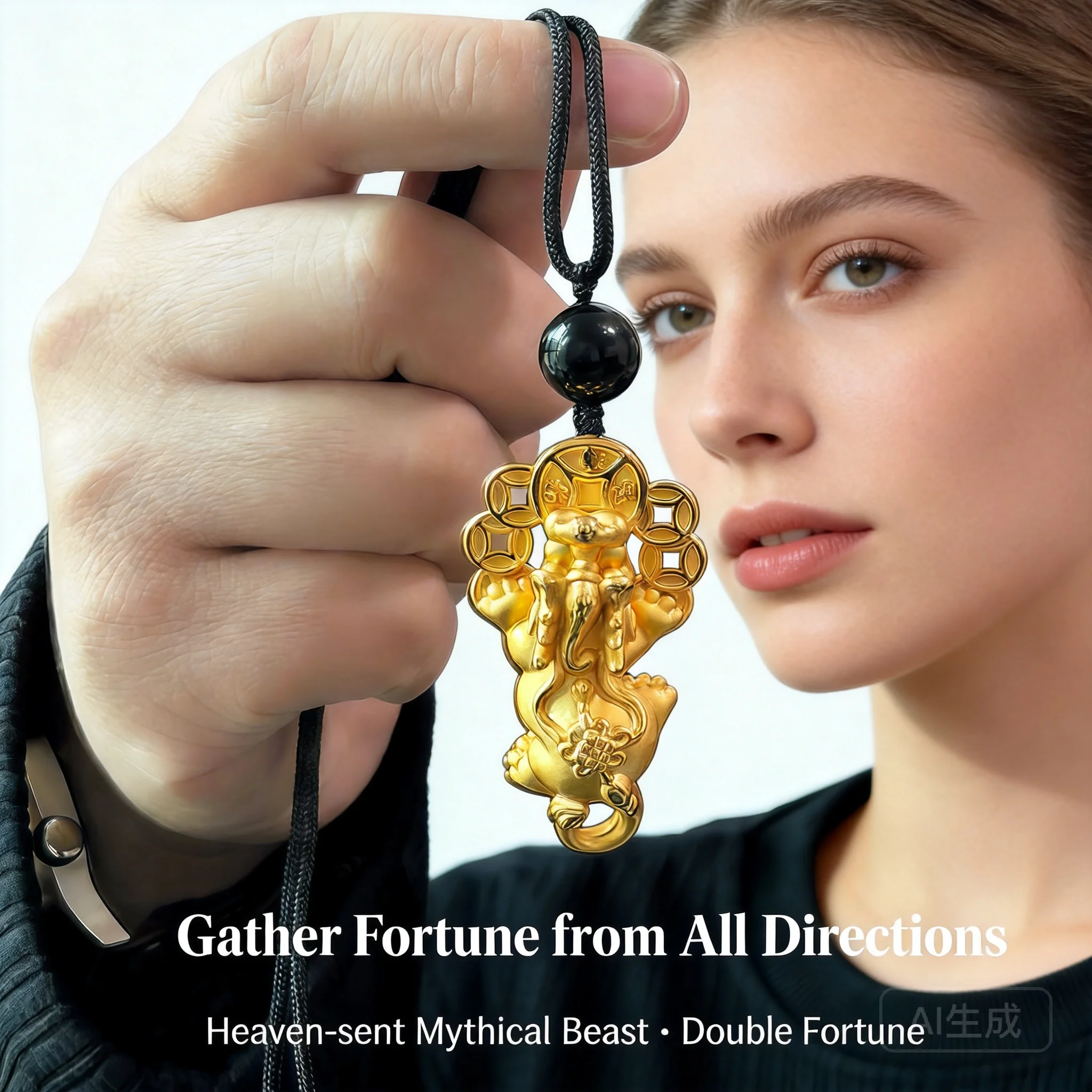 Chinese Style Lucky Wealth Attracting Pixiu Necklace Vacuum Gold Plated Coin Pendant Black Obsidian Bead Braided Rope Sweater
Chinese Style Lucky Wealth Attracting Pixiu Necklace Vacuum Gold Plated Coin Pendant Black Obsidian Bead Braided Rope Sweater