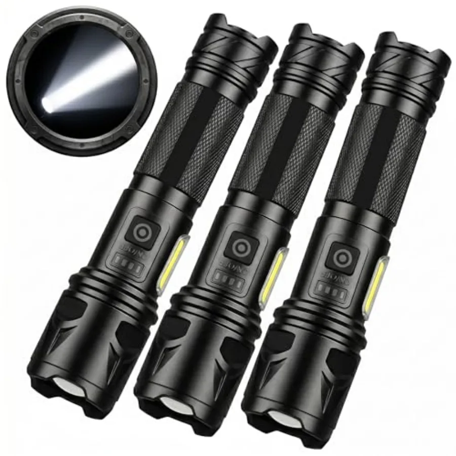 Rechargeable LED Flashlight 3-Pack, 99, 000 High Lumens Super Bright Flashlights for Camping and Emergêncy, 7 Modes and Adjusta
Rechargeable LED Flashlight 3-Pack, 99, 000 High Lumens Super Bright Flashlights for Camping and Emergêncy, 7 Modes and Adjusta