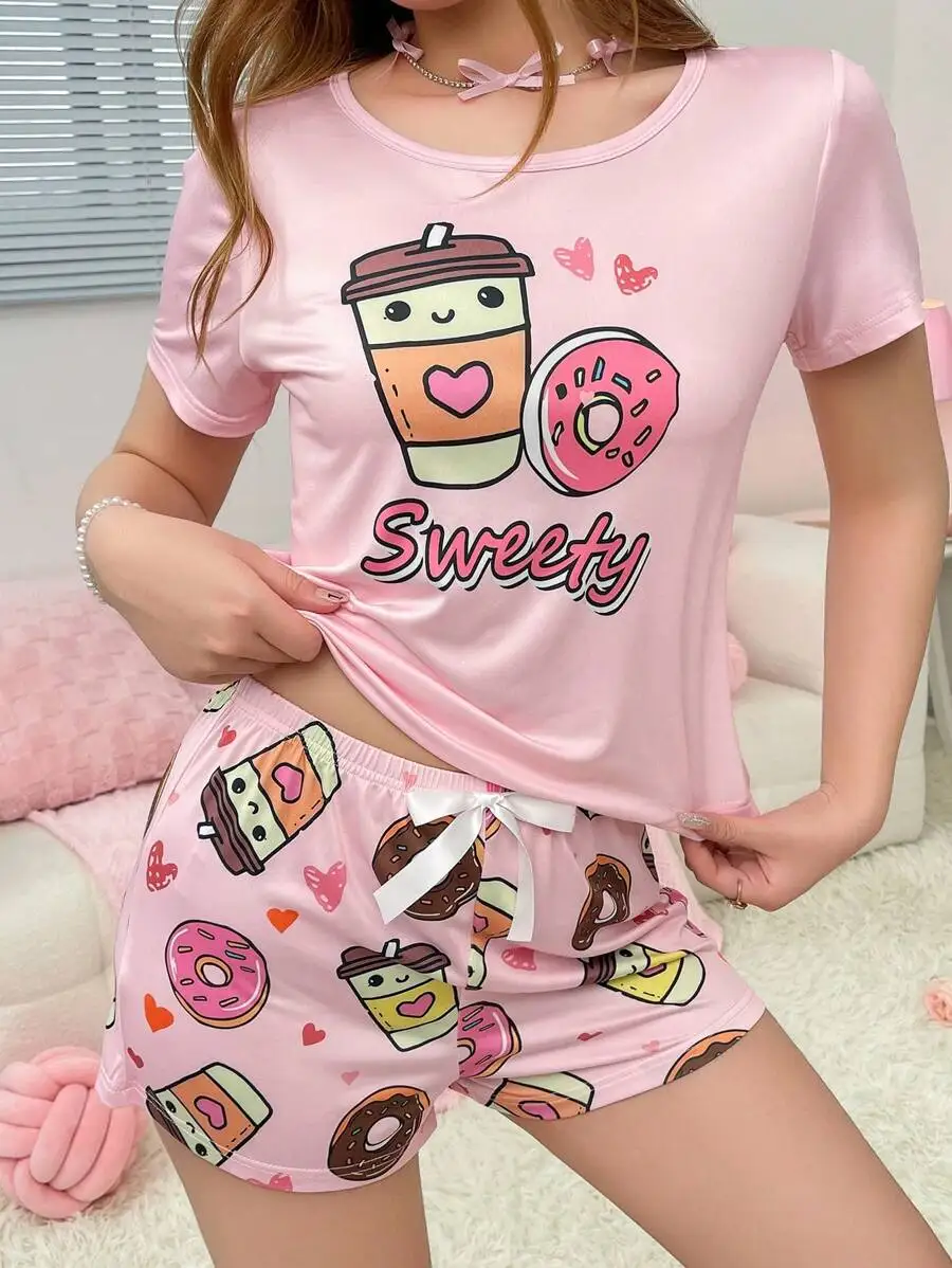 Women Summer Cute Cartoon Printed Short Sleeve Pajama Set
Women Summer Cute Cartoon Printed Short Sleeve Pajama Set