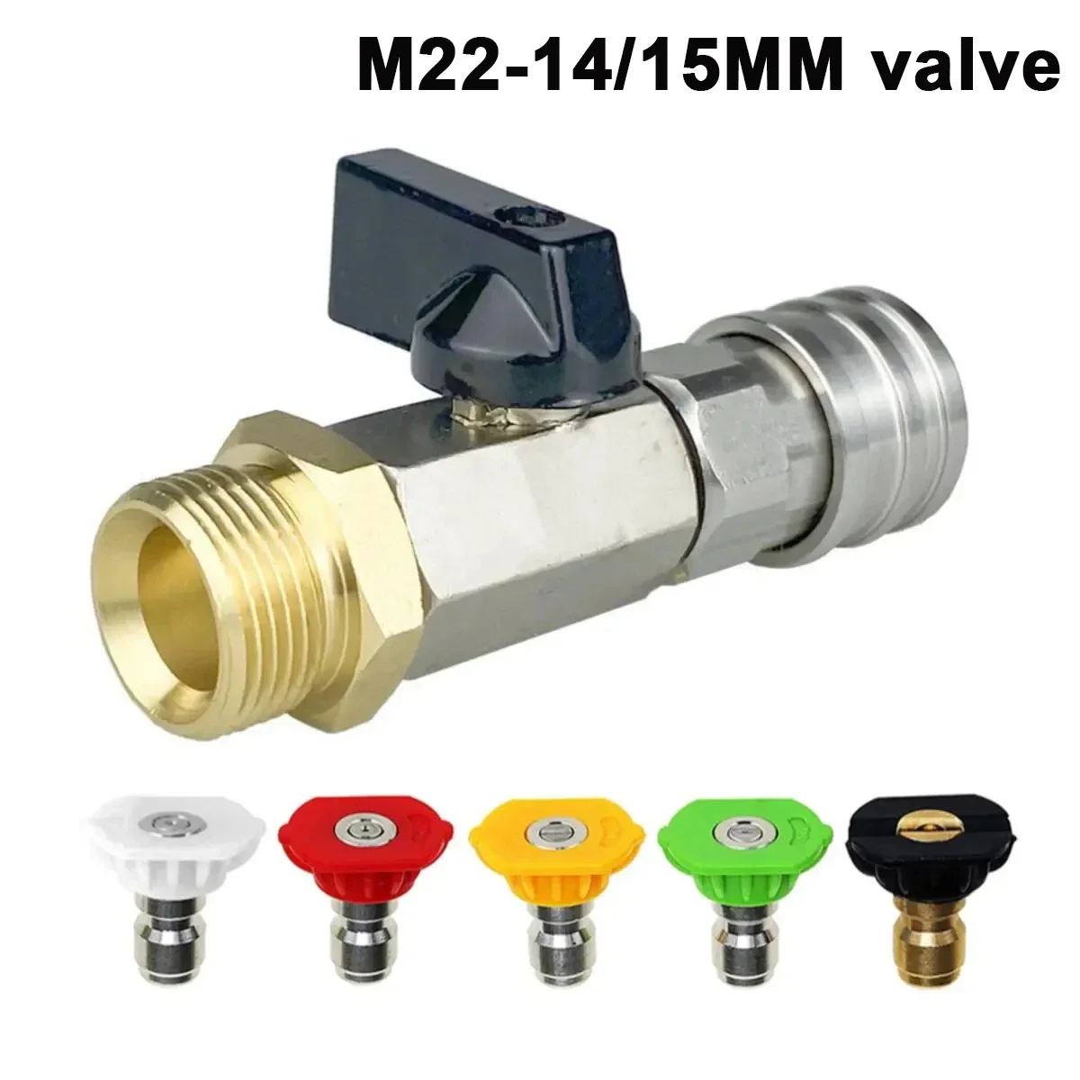 Комплект адаптеров для мойки высокого давления M22-14/15 мм, шаровой кран с переключателем вкл/выкл + быстроразъемное соединение 1/4 дюйма, 5 насадок
Комплект адаптеров для мойки высокого давления M22-14/15 мм, шаровой кран с переключателем вкл/выкл + быстроразъемное соединение 1/4 дюйма, 5 насадок