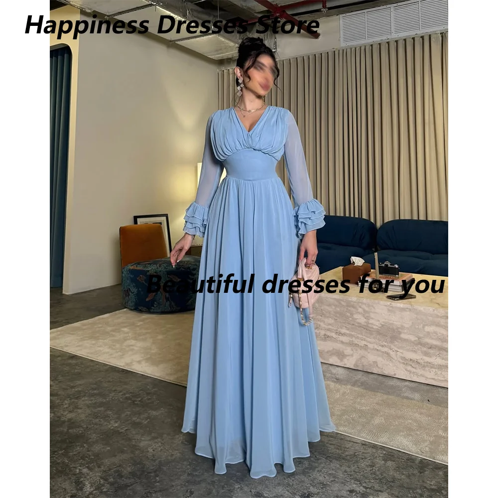 Elegant A Line Evening Dress Customized Long Sleeves V Neck Pleat Chiffon Floor Length Formal Prom Dress for Weddings
Elegant A Line Evening Dress Customized Long Sleeves V Neck Pleat Chiffon Floor Length Formal Prom Dress for Weddings