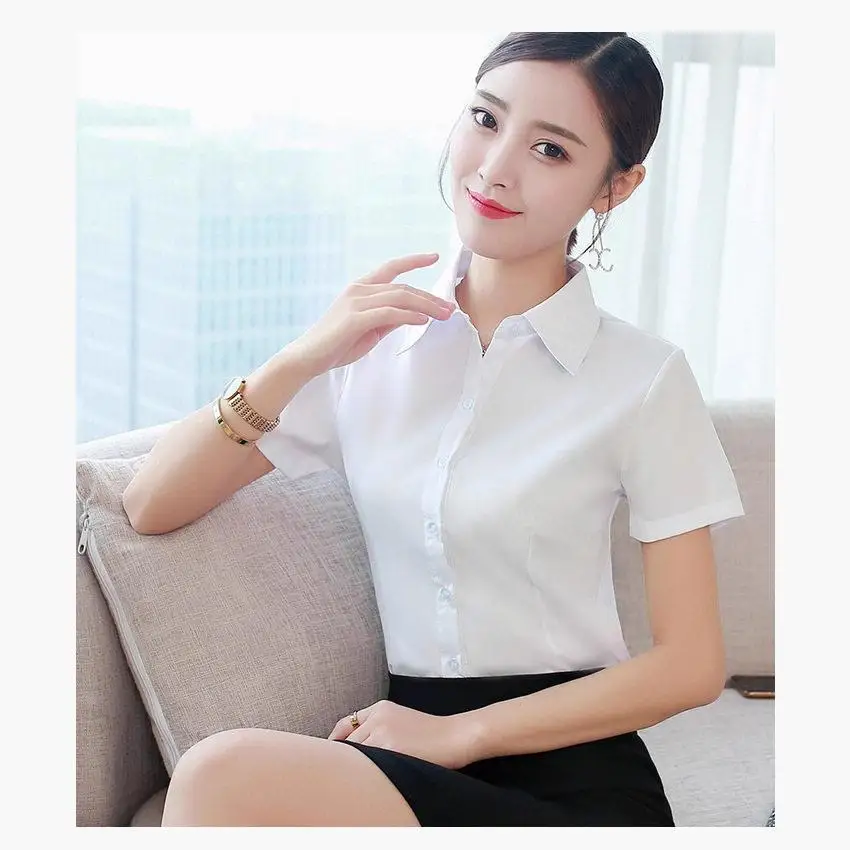 Casual Short Sleeve Women's Shirt Professional Workwear Anti-Light White Blouse Female Fashion Polyester Material Collar
Casual Short Sleeve Women's Shirt Professional Workwear Anti-Light White Blouse Female Fashion Polyester Material Collar