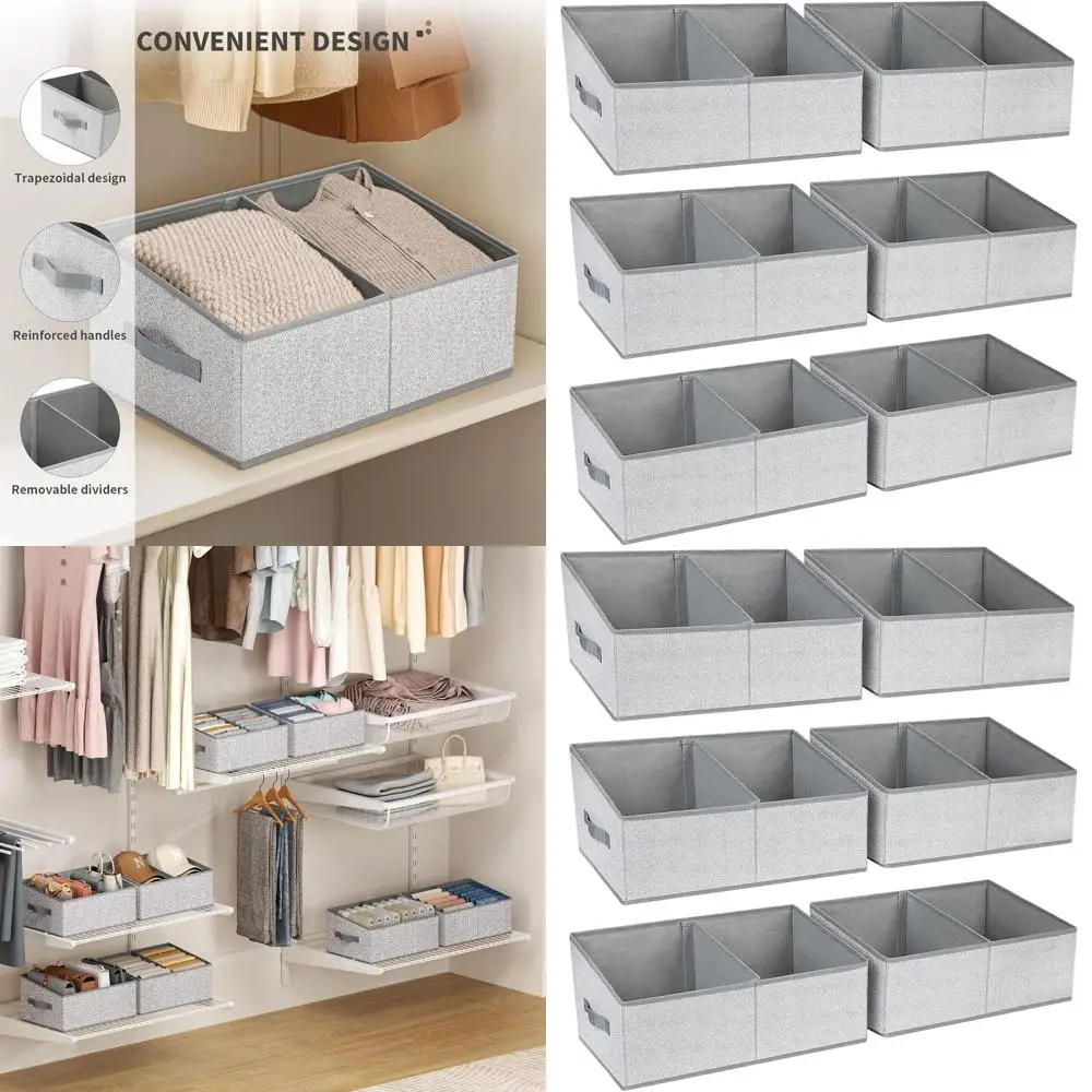 6-Pack Fabric Trapezoid Storage Bins with Handles and Dividers for Closet, Foldable Organizer for Clothes, Towels, Books, Toys,
6-Pack Fabric Trapezoid Storage Bins with Handles and Dividers for Closet, Foldable Organizer for Clothes, Towels, Books, Toys,