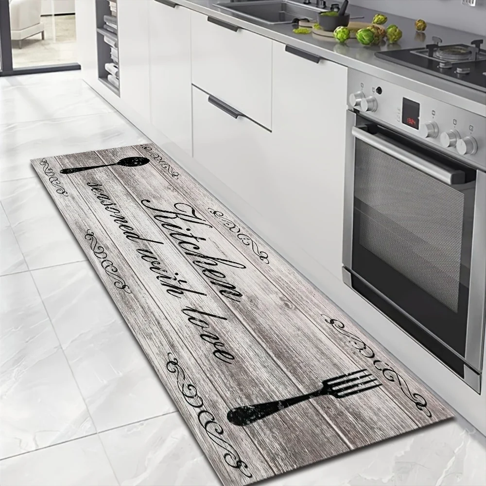 Vintage Wood Grain Kitchen Quote with Spoon & Fork Print Long Floor Mat, Non Slip Washable Runner Rug for Kitchen, Cooking Area
Vintage Wood Grain Kitchen Quote with Spoon & Fork Print Long Floor Mat, Non Slip Washable Runner Rug for Kitchen, Cooking Area