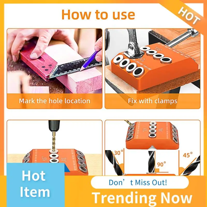 CMHI-Drill Guide 30 45 90 Degree Angle 4 Size Drill Hole Lag Screw Drill Template Jig For DIY Wood Crafts Stair Wire Handrail Du 
CMHI-Drill Guide 30 45 90 Degree Angle 4 Size Drill Hole Lag Screw Drill Template Jig For DIY Wood Crafts Stair Wire Handrail Du