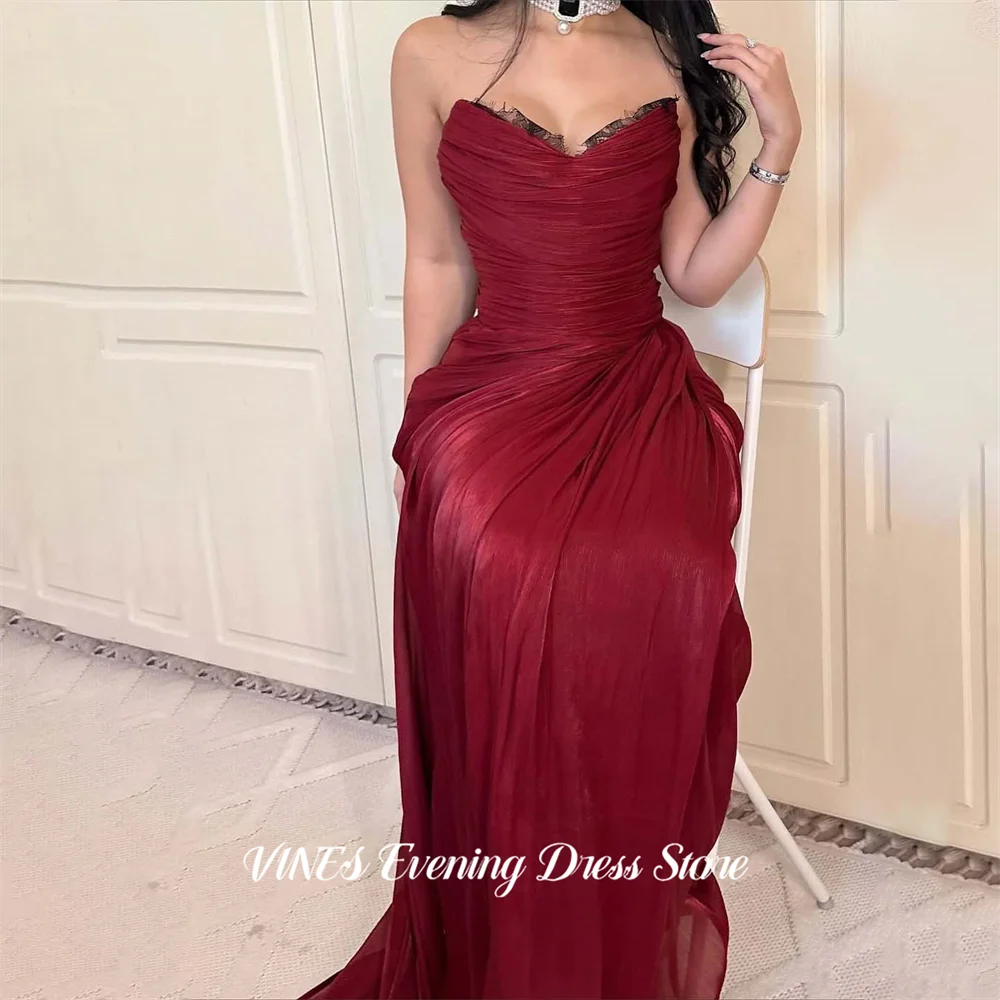 VINES Burgundy Chiffon Evening Dress with Lace Trim Sweetheart Party Dresses Ruched Prom Gown Trumpet robes du soir Customized
VINES Burgundy Chiffon Evening Dress with Lace Trim Sweetheart Party Dresses Ruched Prom Gown Trumpet robes du soir Customized