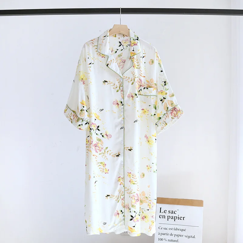Cool Cotton Silk Short Sleeve Open Cardigan Nightgown Knee-Length Loose plus Size Home Dress for Spring Autumn Winter
Cool Cotton Silk Short Sleeve Open Cardigan Nightgown Knee-Length Loose plus Size Home Dress for Spring Autumn Winter