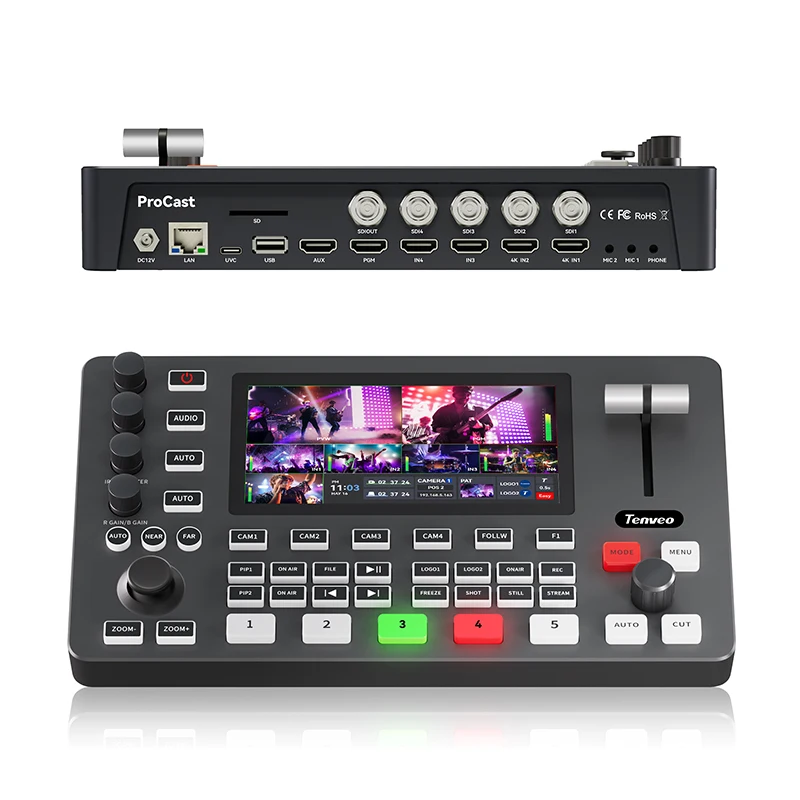 PC500 4 Channel 5.5 Inch Screen 4K Input Video Mixer Switcher 4x SDI 4x HDMI USB SD UDD Video Record for Broadcasting
PC500 4 Channel 5.5 Inch Screen 4K Input Video Mixer Switcher 4x SDI 4x HDMI USB SD UDD Video Record for Broadcasting