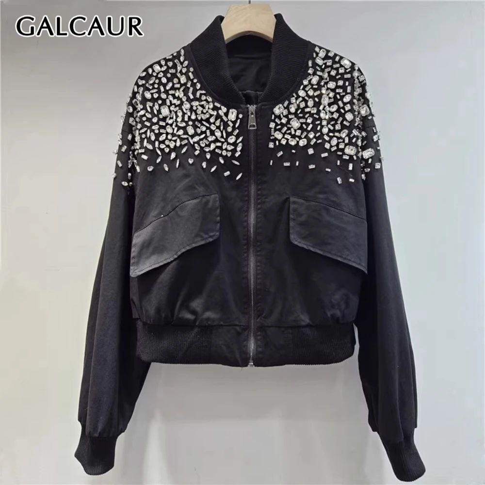 GALCAUR однотонная куртка с бриллиантами, женская куртка с воротником-стойкой и длинным рукавом, свободный дизайн, корейские женские куртки, осенний модный стиль
GALCAUR однотонная куртка с бриллиантами, женская куртка с воротником-стойкой и длинным рукавом, свободный дизайн, корейские женские куртки, осенний модный стиль