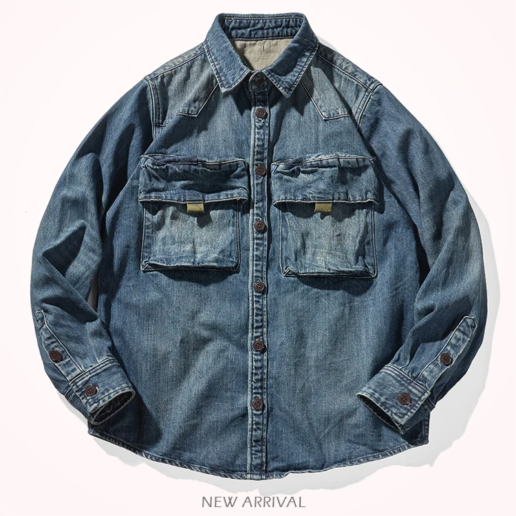 565# Autumn and Winter New American Retro Denim Cargo Jacket Men's Fashion 100% Cotton Washed Old Double Pocket Heavyweight Coat
565# Autumn and Winter New American Retro Denim Cargo Jacket Men's Fashion 100% Cotton Washed Old Double Pocket Heavyweight Coat