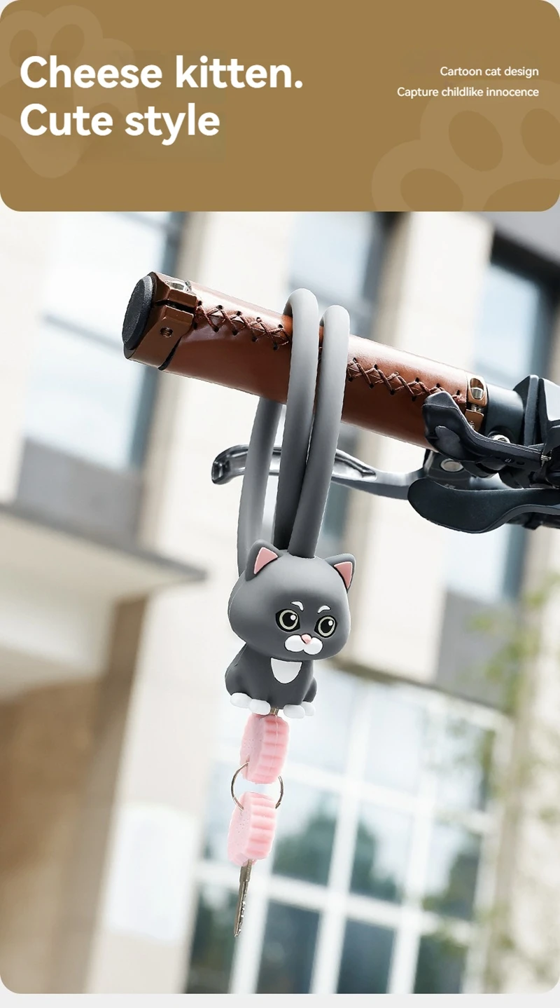 Портативный мультяшный силиконовый замок с изображением кота, тросовый замок, велосипедный противоугонный тросовый замок, горная дорога, складные аксессуары для велосипеда
Портативный мультяшный силиконовый замок с изображением кота, тросовый замок, велосипедный противоугонный тросовый замок, горная дорога, складные аксессуары для велосипеда