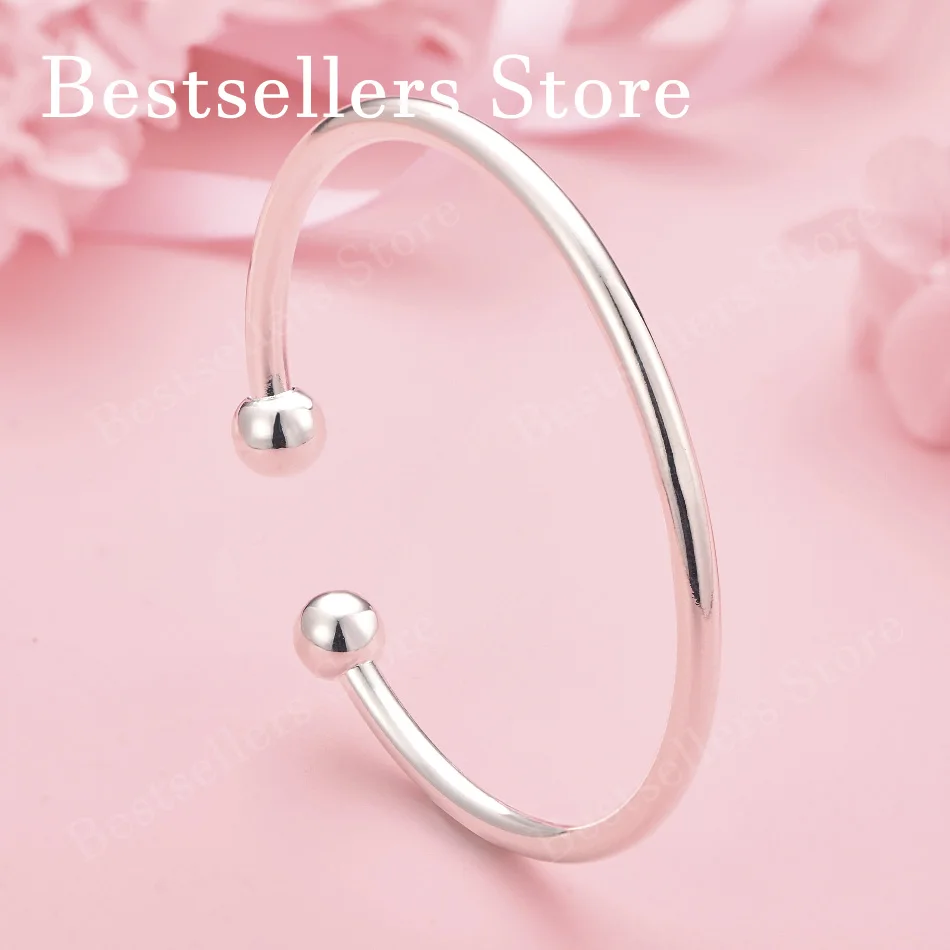925 Sterling Silver Simple Smooth Round Bead Open Bangle for Women, Fashionable Party and Wedding Accessories
925 Sterling Silver Simple Smooth Round Bead Open Bangle for Women, Fashionable Party and Wedding Accessories