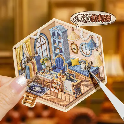 Kawaii Vintage Studio 3D Suburban scenery Landscape Sticker book DIY Pocket Cabin Scene festival gift